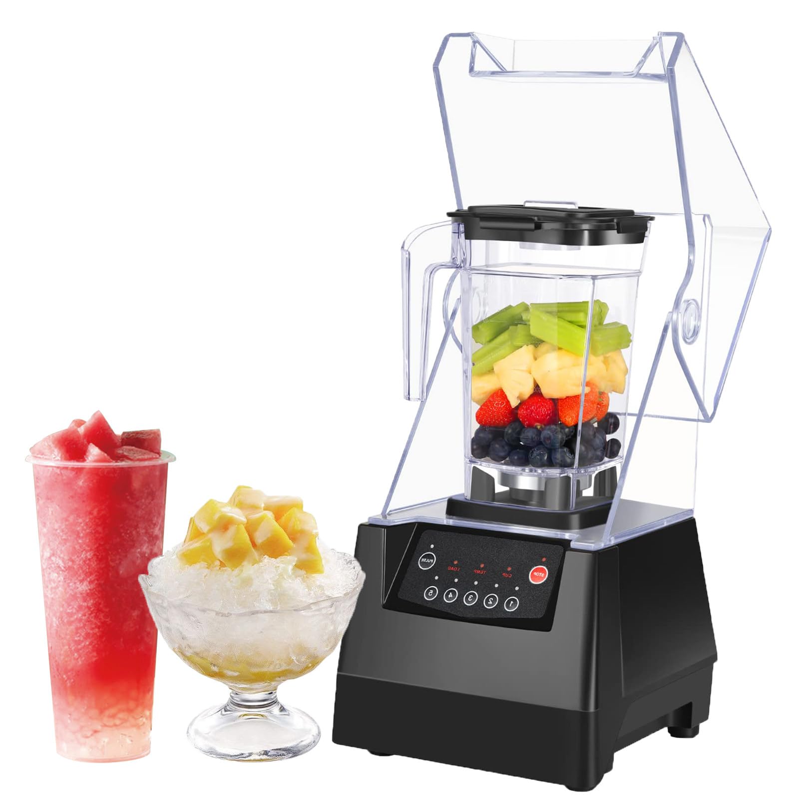 2000ML Komercyjny elektryczny blender 2200W, profesjonalny blender do smoothie z dźwiękoszczelną osłoną, kruszący lód, koktajle mleczne, puree, smoothie