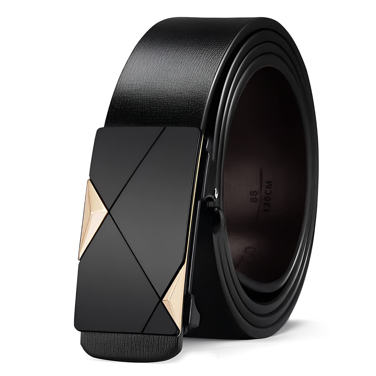 GUSTAVE® Waist Belt for Men – Fashion Black Leather With Slide Lock Click Buckle, 130cm Length, Free Adjustable, No Holes