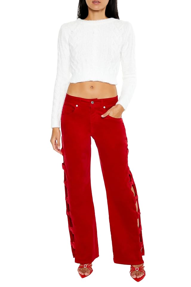 Forever 21 Womens Bow Velvet Cutout Pants