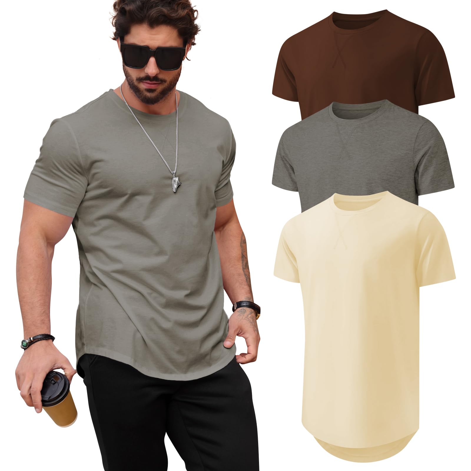 Mancozy Men's T Shirts Casual Hipster Hip Hop Longline Crewneck Tee | Mens Casual Shirts, Cotton Polyester Blend, Modern Fit for Casual Office Date Club Beach Wear