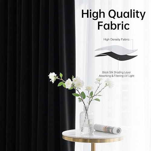 Miniatura 7 de 4 paneles de cortinas 100% opacas, con aislamiento térmico sólido negro con ojales para ventana de dormitorio (negro, 52 pulgadas de ancho x 63