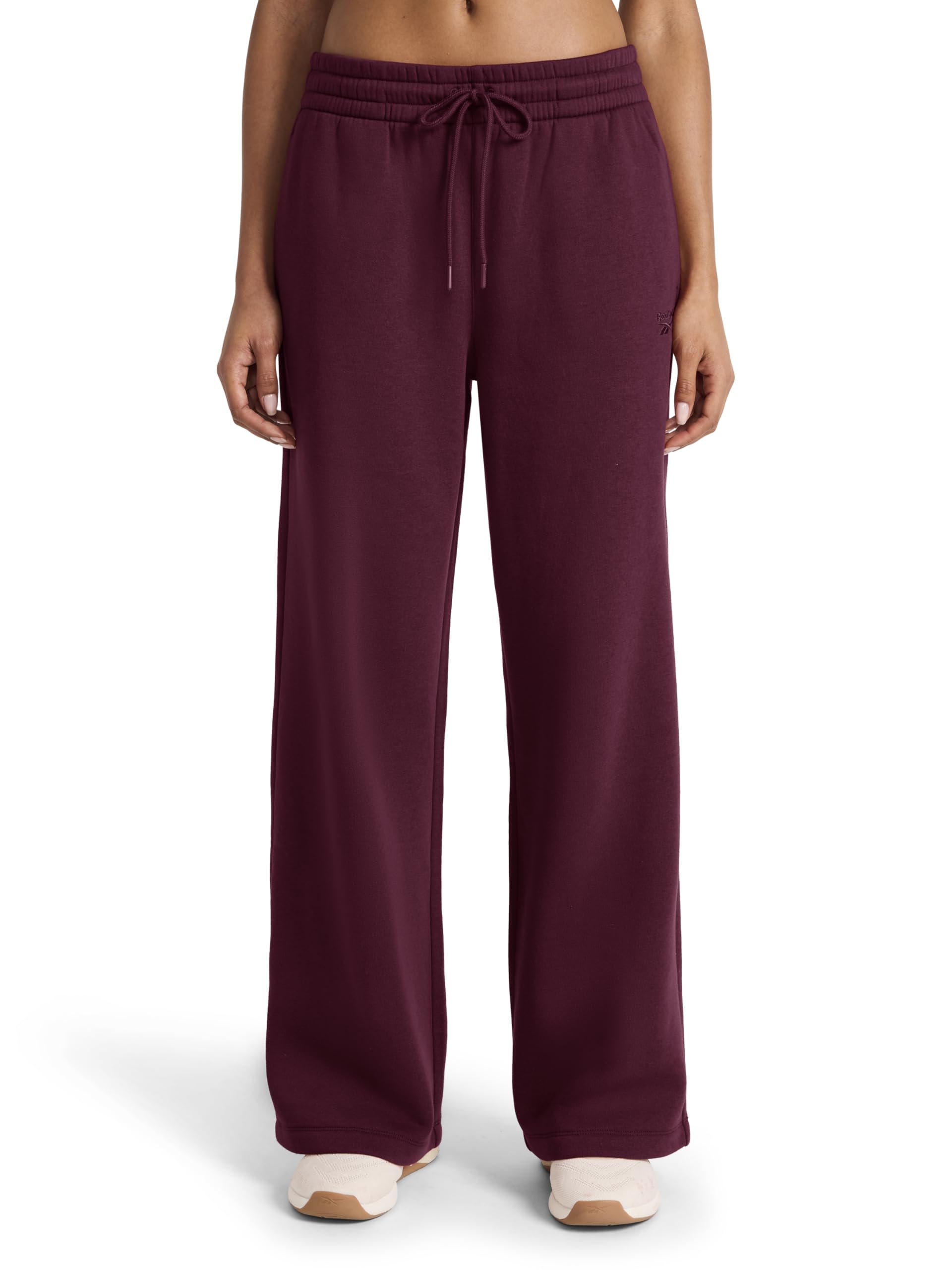Reebok Women's Tonal Wide Leg Sweatpant, Standard Fit, 30” Inseam, Midweight Cotton-Poly Fabric, Black Cherry, Large