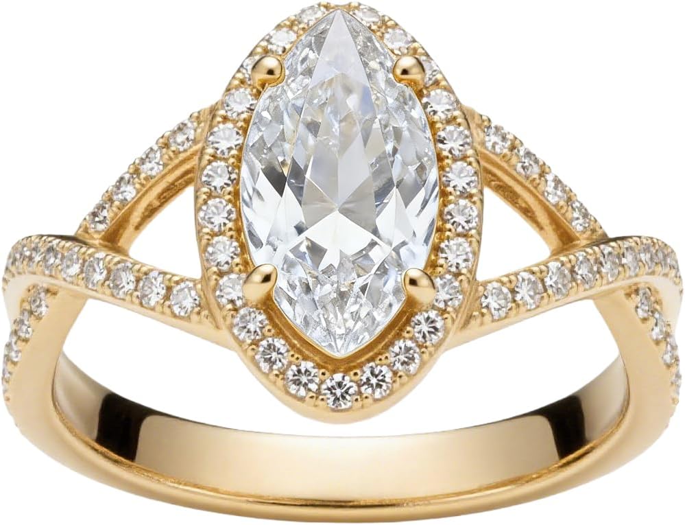 1.51 Carat(ctw) Marquise-Cut Gemstone Wedding Engagement Rings for Women, Lab-Grown Sapphire/Ruby/Emerald/Moissanite/Amethyst/Garnet/Black Onyx/Blue Topaz/Citrine/Tourmaline/Peridot Marquise-Cut Wedding Ring for Women, Customizable 10K Gold/14K Gold/18K Gold/925 Sterling Silver