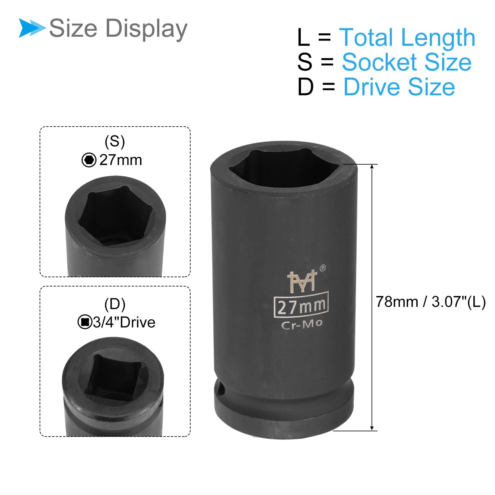 CoCud Deep Impact Socket, 3/4" Drive 27mm Socket, Cr-Mo Steel Hex Wrench Socket - (Applications: for Home Maintenance) - Image 2
