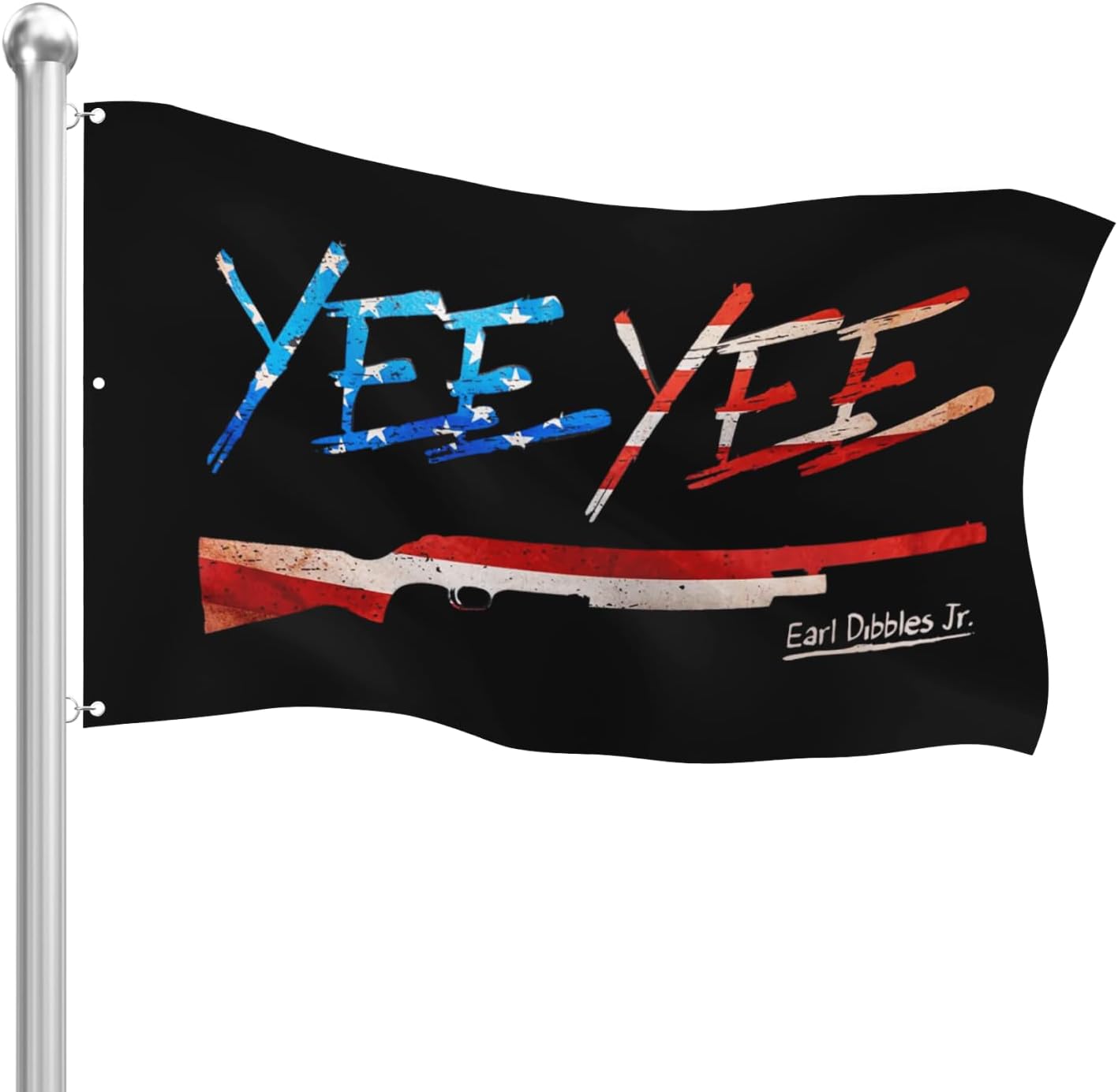Yee Yee 3'x'5' Merica Flag – Patriotic American Flag featuring Yee Yee Slogan and Rifle, For Indoor and Outdoor Use, Single Sided