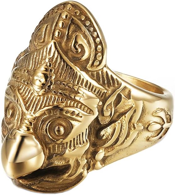 Men's Stainless Steel Ancient Buddhist Eagle Face Ring Statement Garuda Bird Rings