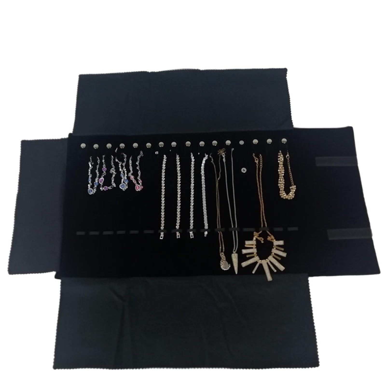 Podróżna kosmetyczka na biżuterię, Torba na rolkę do przechowywania biżuterii Aksamitny organizer Czarny Szary(Necklace Roll Bag 2)