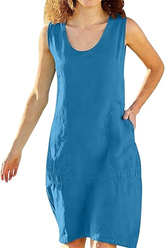 FPMLUXLL Womens Linen Dress Beach Flowy Cute Dresses Casual Boho A Line Mini Dre