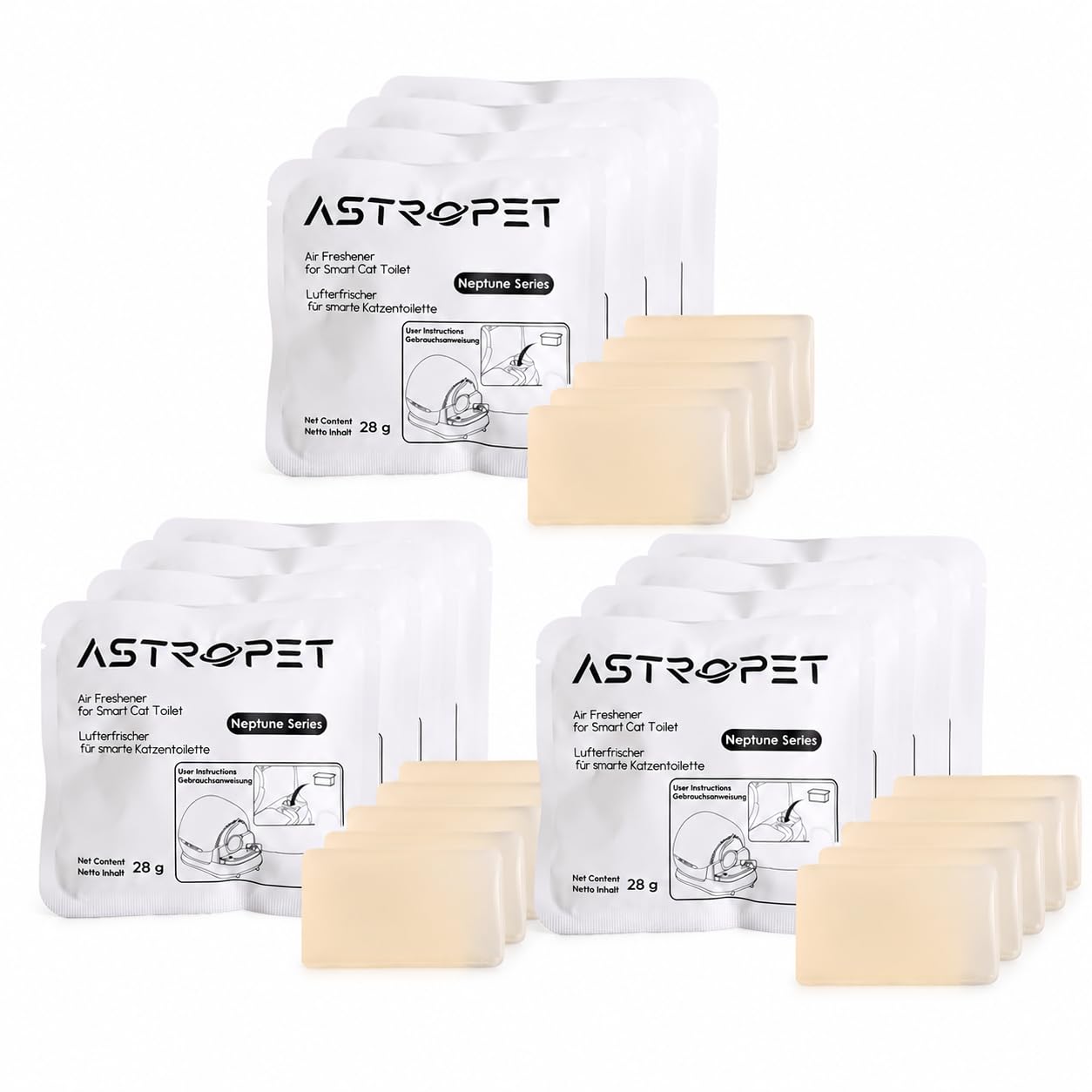 AstroPet Lot de 12 désodorisants pour litière Neptune Series | Désodorisant enzymatique pour litière autonettoyante, non toxique et respectueux de l'environnement