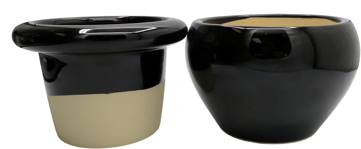 Hirt's Gardens Round Self Watering Glazed Ceramic Pot - Black - 6 1/4 x 4 3/4"
