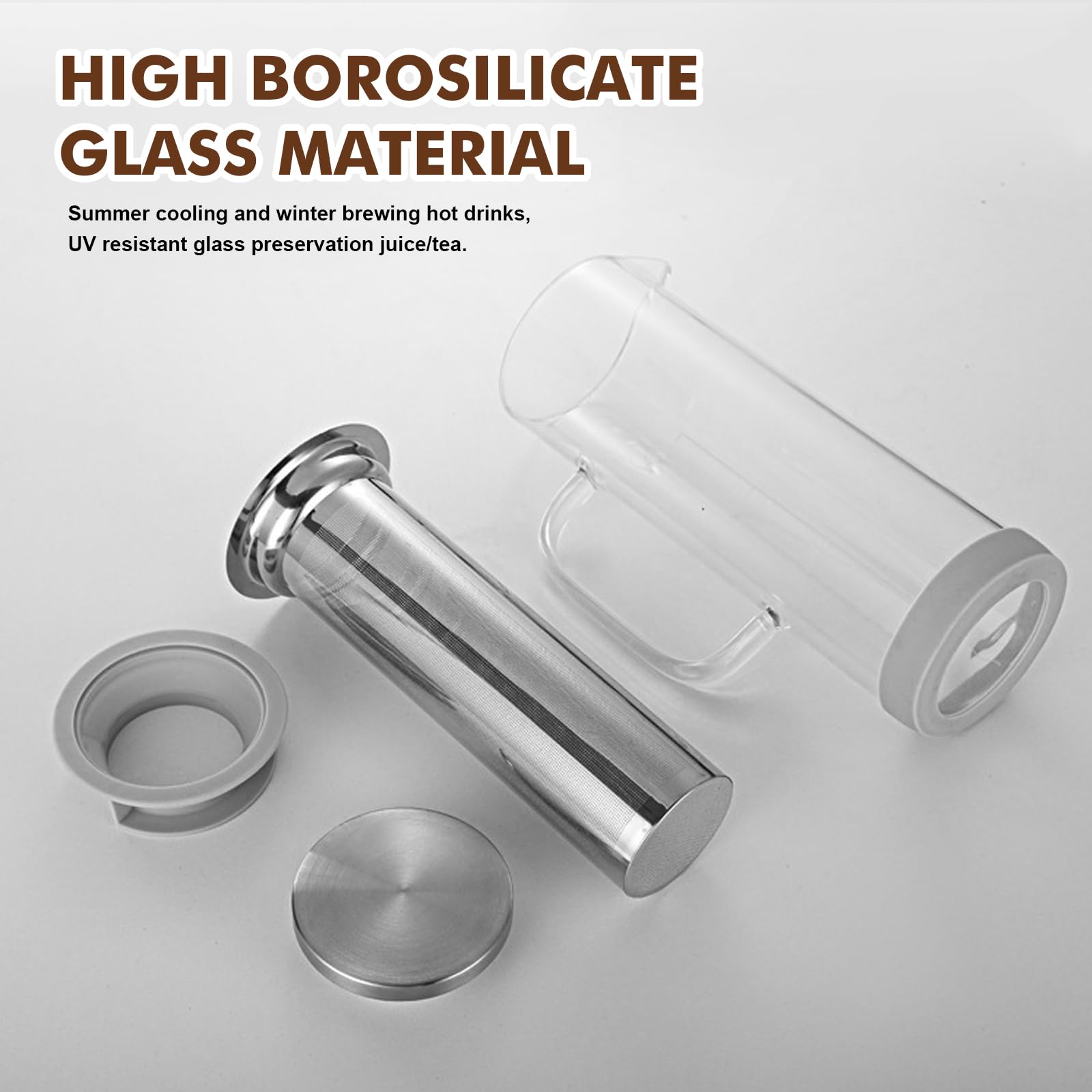 Machine à café Cold Brew 800 ml, carafe en verre, filtre acier inoxydable 304, silicone antidérapant