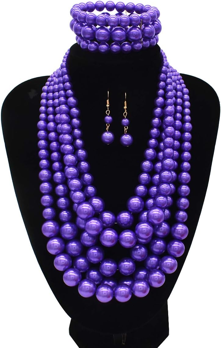 Big Faux Pearl Necklace for Women Large Pearls Choker Necklaces Chunky Pearl Necklace and Earrings Set 1920s Costume Pearl Jewelry - Image 6