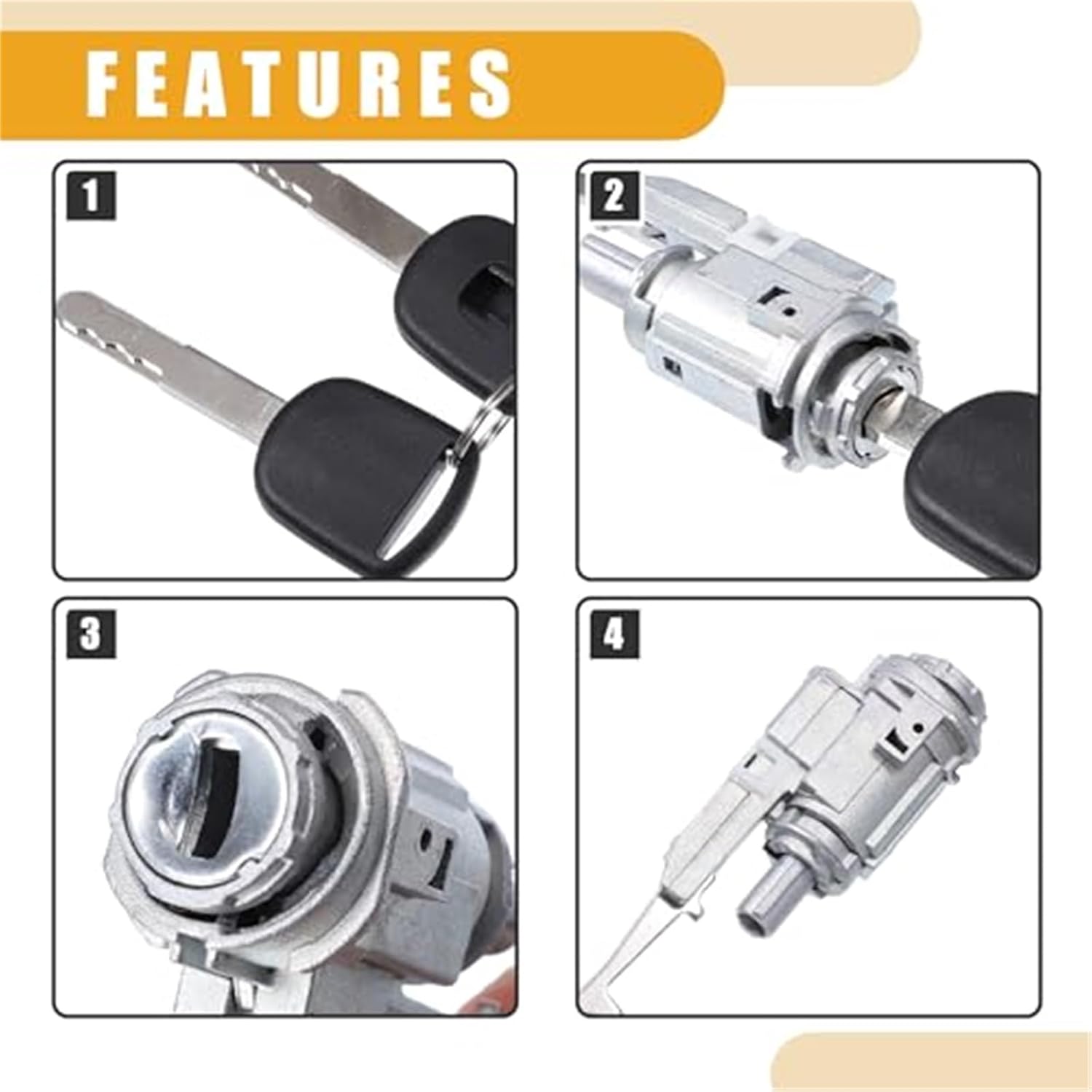 Ignition Lock Cylinder for Civic 03-13 Metal Black 1 Set Car Ignition Switch Lock