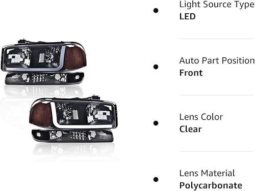 Miniatura 9 de G-PLUS Faros LED DRL, compatibles con GMC Sierra 1500 1999-2007GMC Sierra 1500HD 2500HD 3500 2001-2007GMC Yukon 1999-2006, lente transparente,