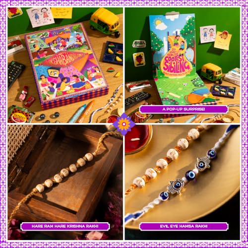 Image of Phool 11-item Rakhi Gift Hamper for Brother | 2 Rakhis, Tic Tac Toe, Incense, Laddoo & Chikki | Raksha Bandhan Gift Set for Bhai rakhi gift hamper brother sister rakhi box gift set combo