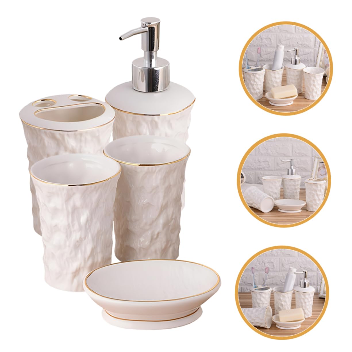 Cabilock Jabonera y Portacepillos De Cerámica Árbol De Pizarra Textura Dispensador De Jabón para Baño Vaso para Cepillo De Dientes Estilo Rústico Accesorios De Baño para Cocina