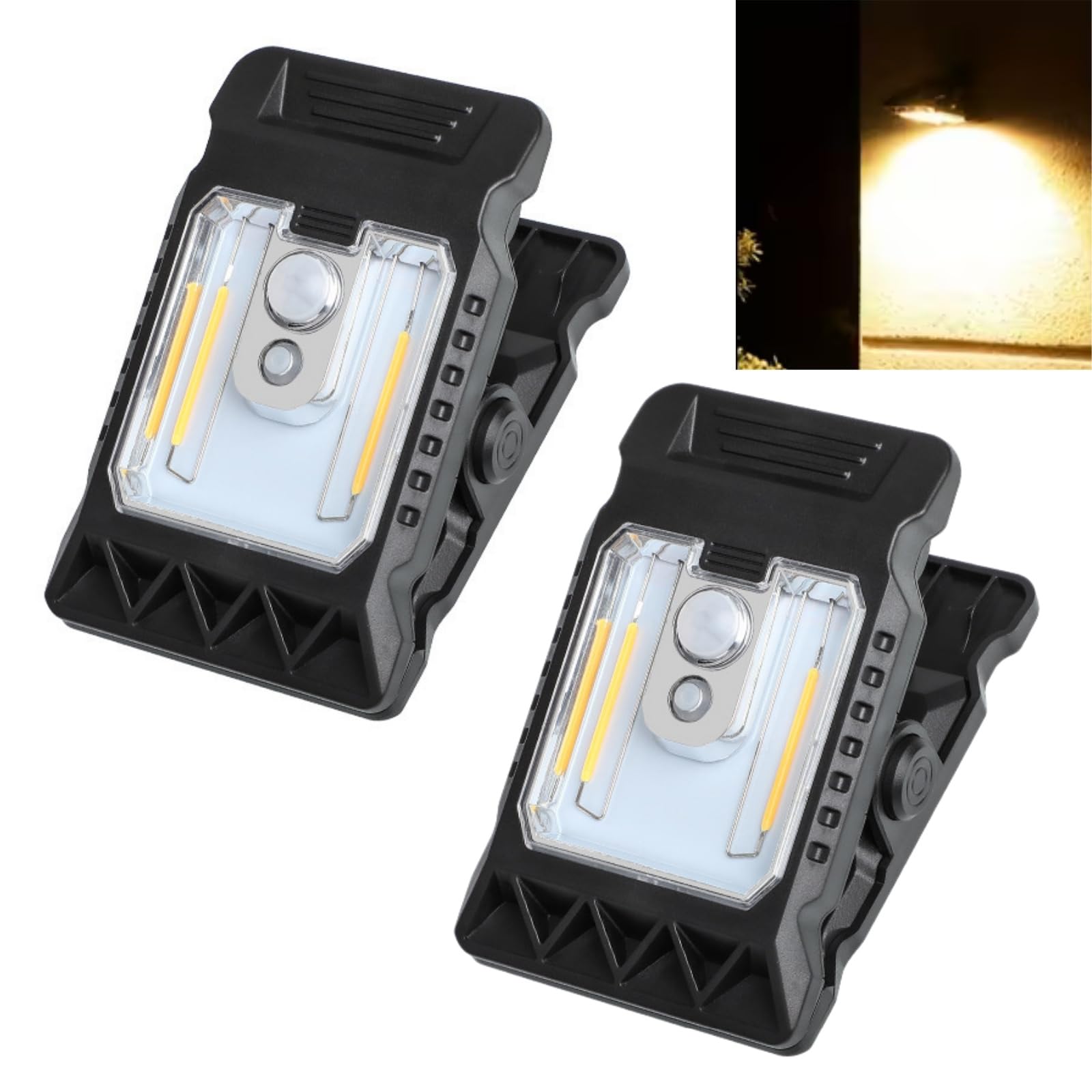 2Pcs Clip On Solar Lights, Outdoor LED Light with Motion Sensor and 3 Lighting Modes,IP65 Solar Wall Light,Rainproof Adjustable Portable Clip Lamp for Garden Wall Patio Garage Camping Tent Lighting