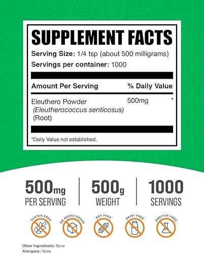 Miniatura 7 de BulkSupplements. com Eleuthero Powder - Polvo de ginseng siberiano, Eleutherococcus senticosus, suplementos herbales de ginseng, sin gluten, 500 mg