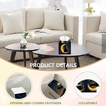 Moon Cat Square Tissue Box Cover, Foldable Tissue Storage Box, Waterproof Paper Towel Case, Organizer, Black, PU Leather