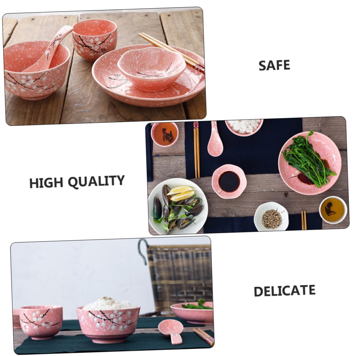 LABRIMP Service de Table Japonerie en Céramique 12 Pièces Maison, Kit de Couverts Délicat en Céramique Rose, pour Usage à Domicile ou Hôtel