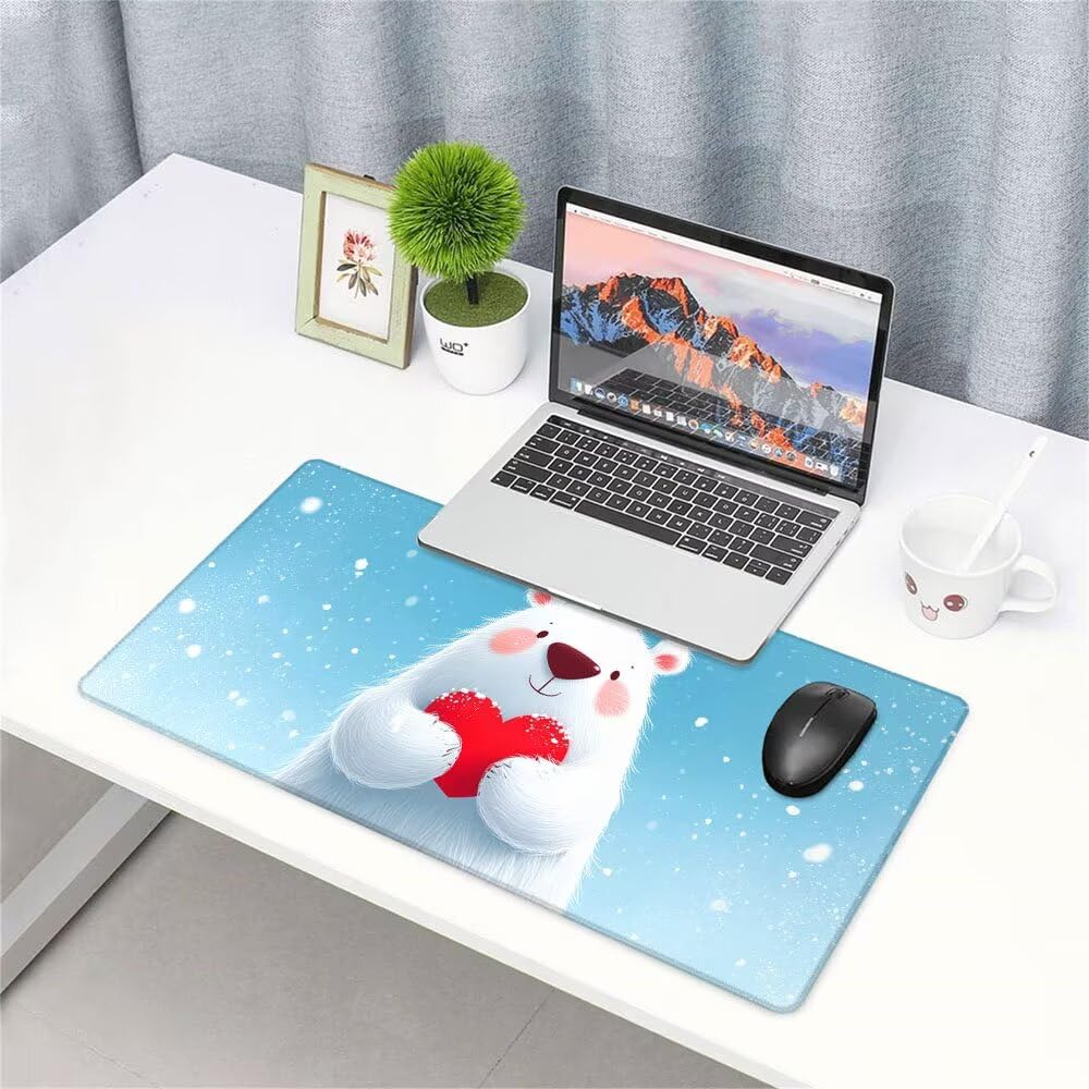 Niebieska podkładka pod mysz xxl akcesoria do gier podkładka na biurko duża podkładka pod mysz i klawiatura niedźwiedź akcesoria PC 1400 x 600 x 3 mm mata biurkowa, z gumową podstawą szyte krawędzie
