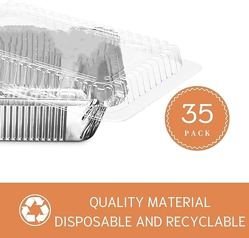 Miniatura 3 de Paquete de 35 moldes cuadrados de aluminio para hornear pasteles de 8 x 8 con tapas de plástico transparente, bandejas de aluminio con tapas,