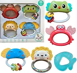 Kit Mordedor Chocalho Bebê Menino Menina 6 meses Mordedor Com Água Alivia Gengiva Brinquedo Educativo Bebê (Menino)