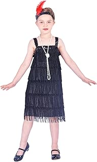 Roaring the 20s Flapper Costume Dress with Pearl Necklace,Feather Headband for Girls - Buy now