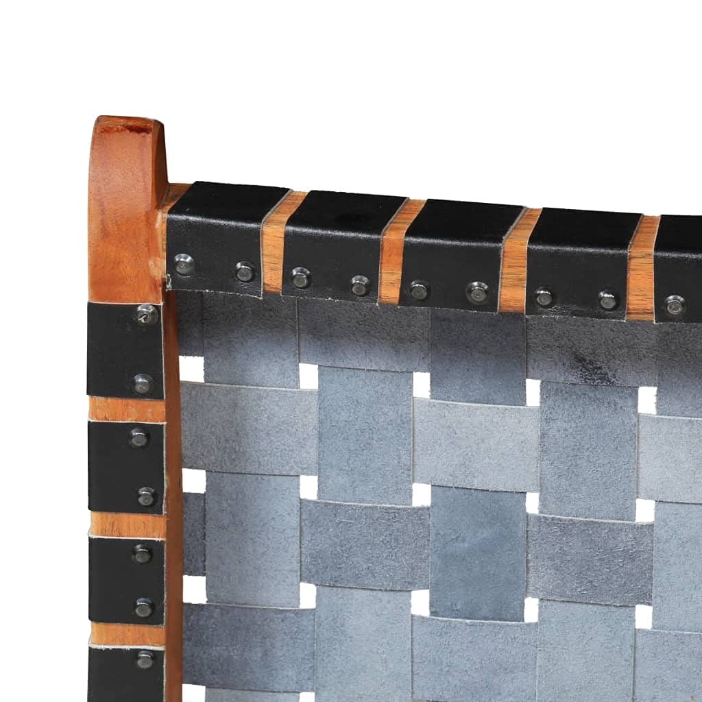 LAPOOH Sedia Pieghevole a Strisce Incrociate Nera in Vera Pelle,Sedia Relax,Sedia Relax da Giardino,Sedia Relax da Salotto,Sedia Relax da Esterno-246366