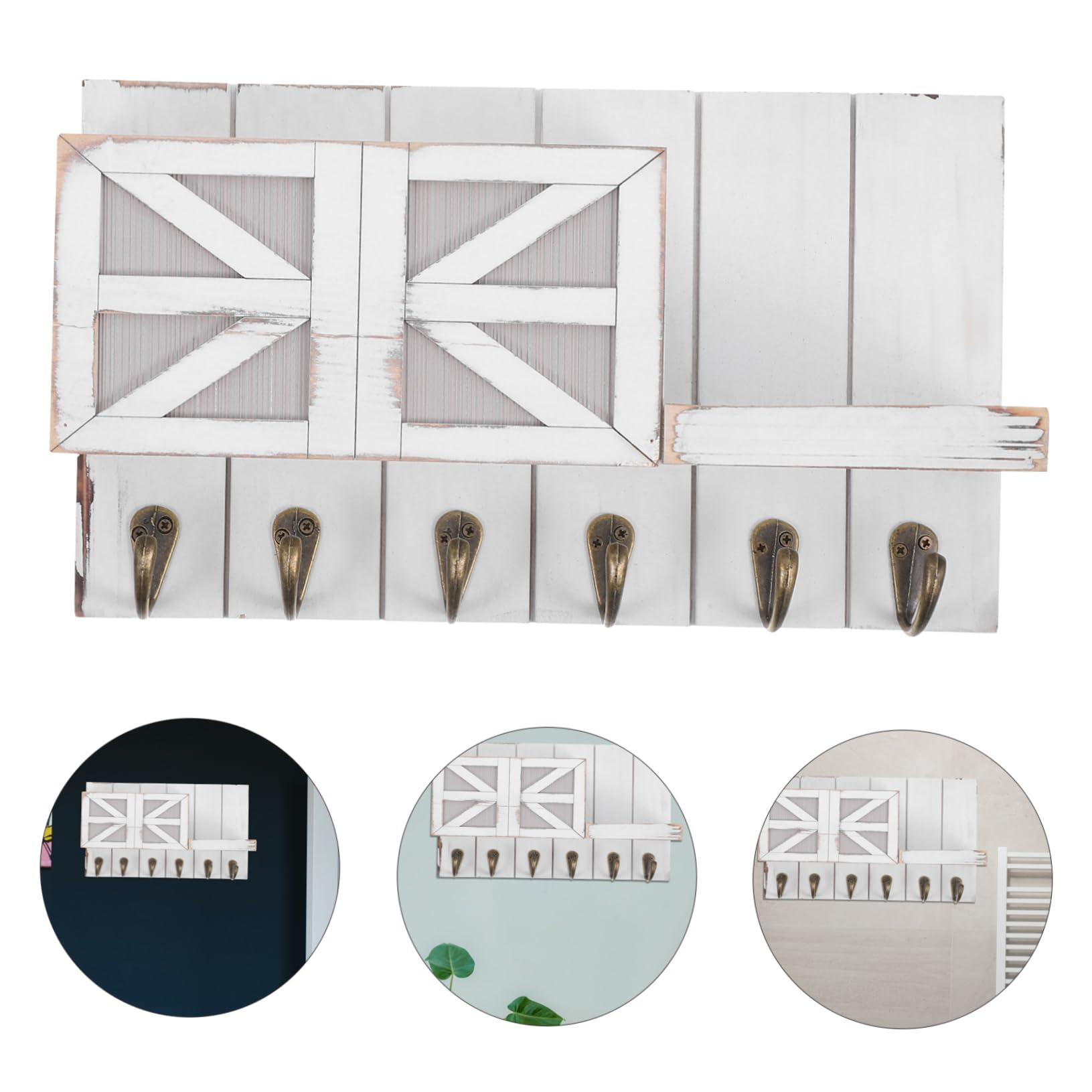 IMIKEYA Portaoggetti da Parete in Legno e Ferro con Ganci per Cappotti e Chiavi, Bianco, Design Europeo Elegante per Ingressi e Piccoli Appartamenti