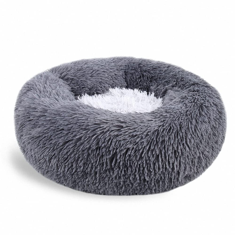 Lukery Dog Cat Donut Bed, Fluffy Plush Puppy Kitten Cuddler Round Bed, Warm and Soft Pet Cosy Anti Anxiety Beds for Small/Medium/Large Dogs (60CM,dark grey)