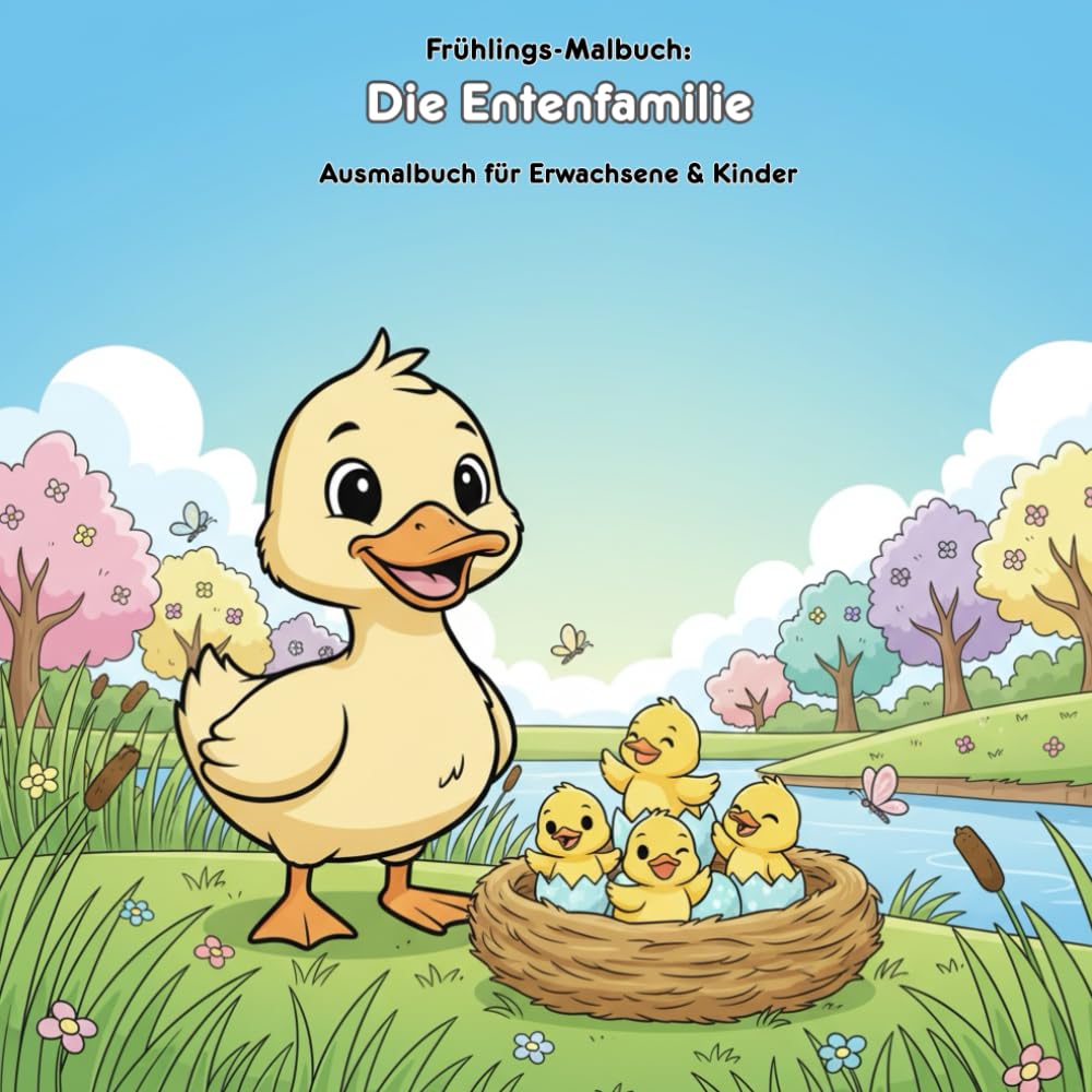Die Entenfamilie: Eine Frühlingsgeschichte und Malbuch: Für Erwachsene & Kinder: 36 Ausmalbilder, 21.59 x 21.59 cm - Große Motive für kleine Künstler und eine herzerwärmende Geschichte