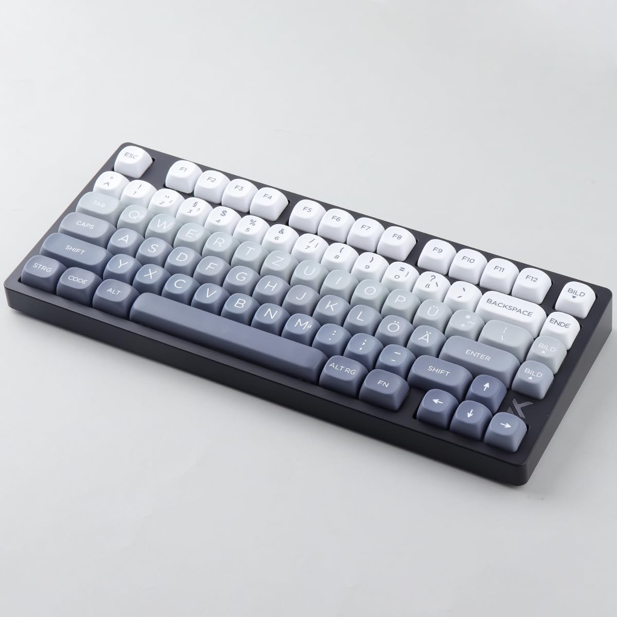 PBT German Keycaps 131 Keys Double Shot MOA Profile Keycap White-Grey Gradient Dye Sub Custom Keycaps for Cherry MX Switch ISO QWERTZ Layout Mechanical Keyboards