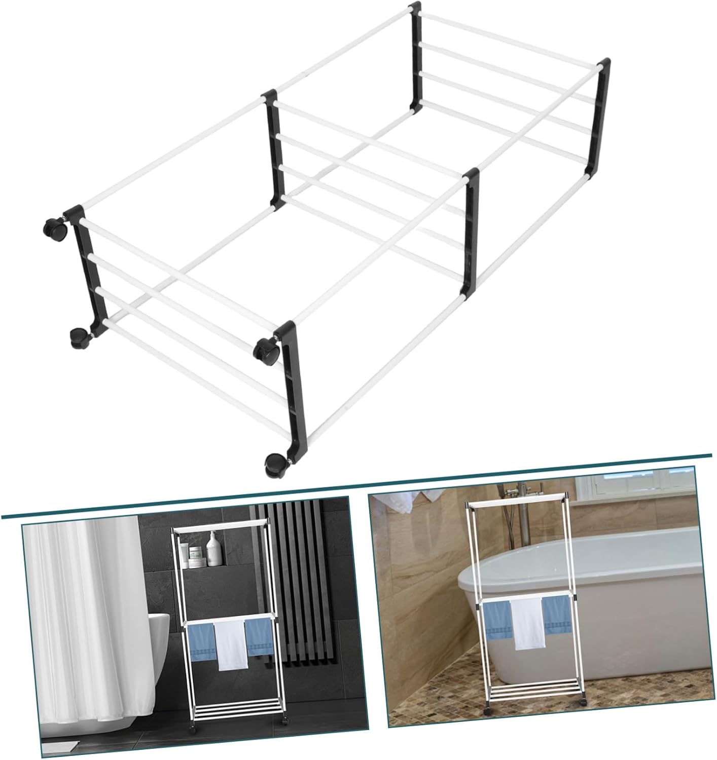 PRETYZOOM Towel Rack Wheels Space-Saving Laundry Hanger Dryer Rack for Bathroom Balcony Portable Heavy Duty for Outdoor Indoor Use