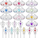20 Pcs Dress Up Tiara Crown Set Princess Costume Party Accessories, Princess Crown for Girls Fairy Princess Tiara Plastic Crown and Wand Birthday Party Favors, 10 Colors