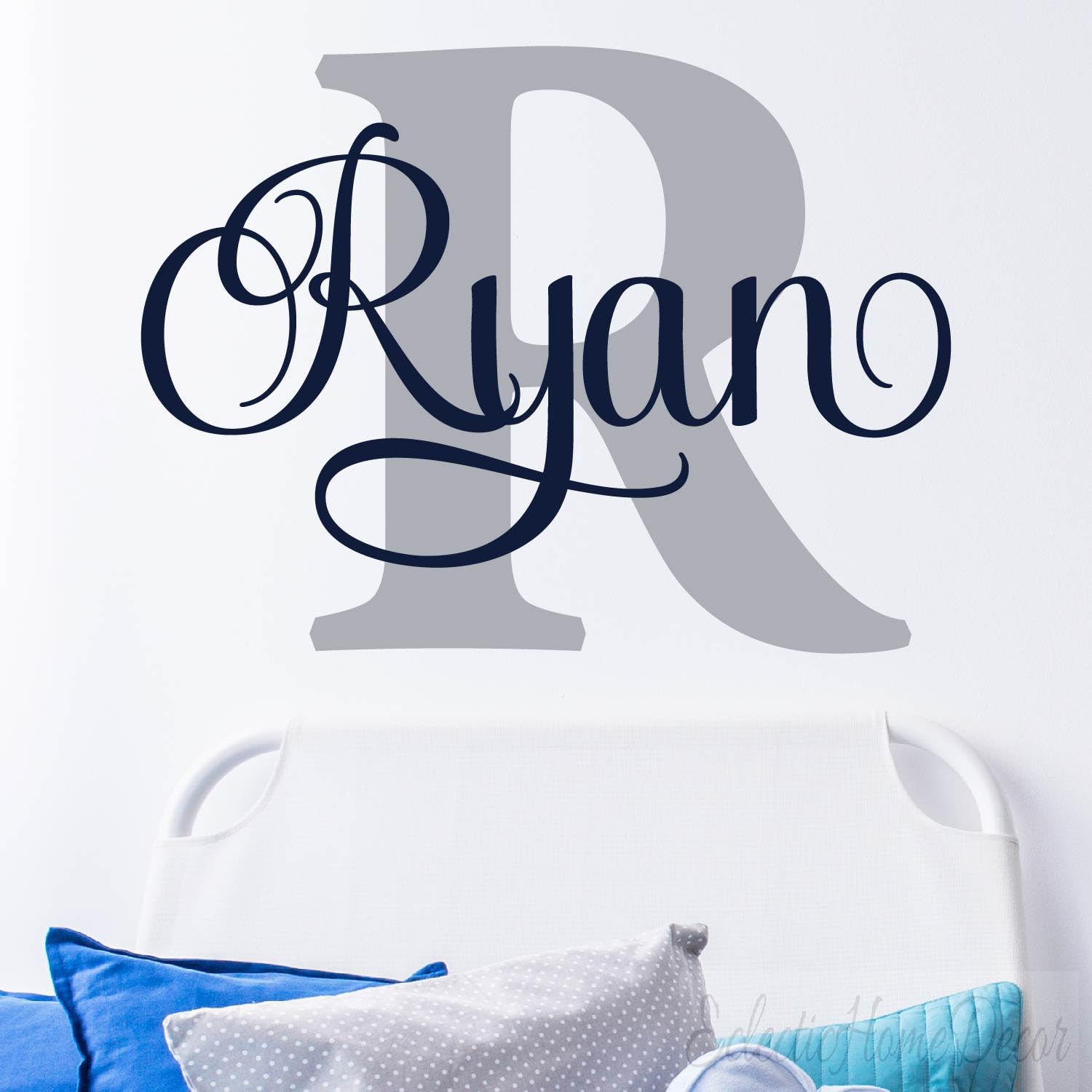 Personalized Name Wall Decal Kids Name Monogram Initial Fancy Cursive Name Decal Wall Decor Vinyl Lettering Gold Vinyl Nursery Wall Decal