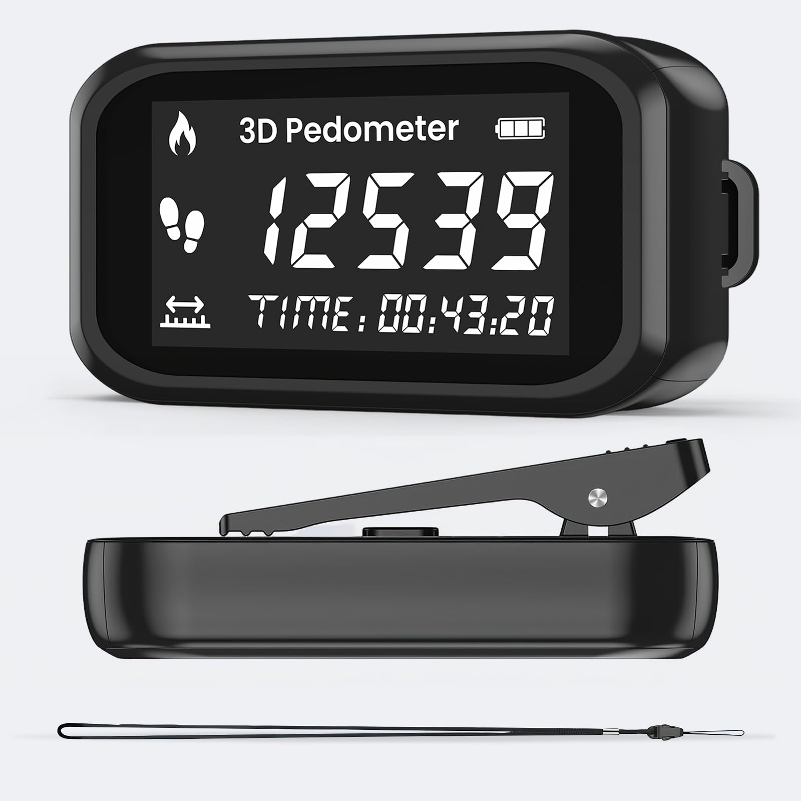 3D Podometre Non Connecté, Podomètre Précis à Clipser, Podometre Marche Pas et KM Calories, Compteur de Pas avec Grand Écran LCD, pour Marche, Course, Jogging, Randonée