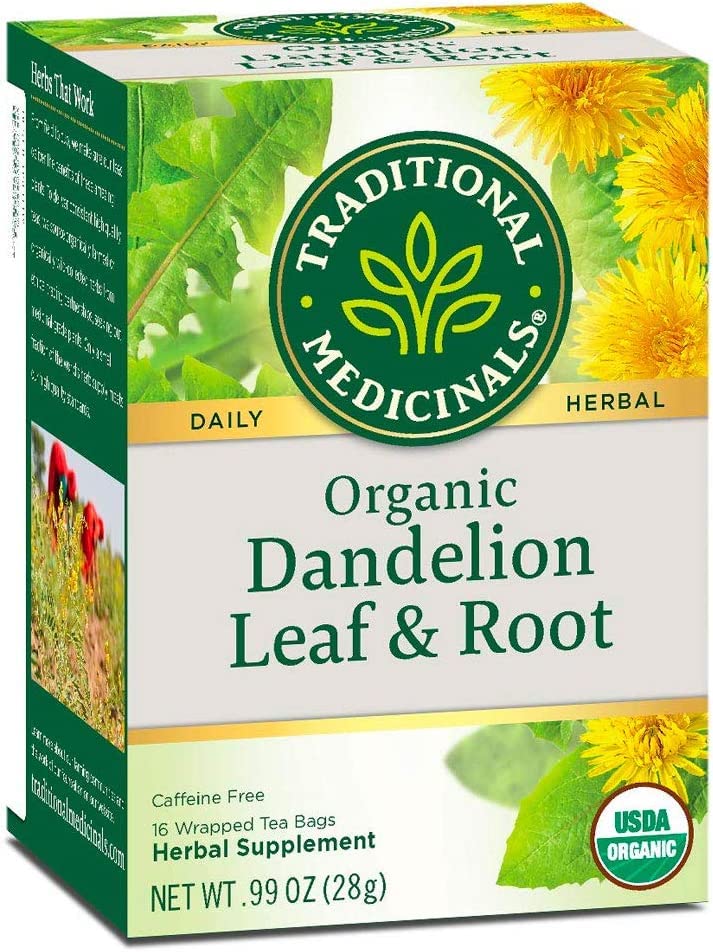 Traditional Medicinals Organic Dandelion Leaf & Root Herbal Tea, Supports Kidney Function & Healthy Digestion, (Pack of 2) - 32 Tea Bags Total