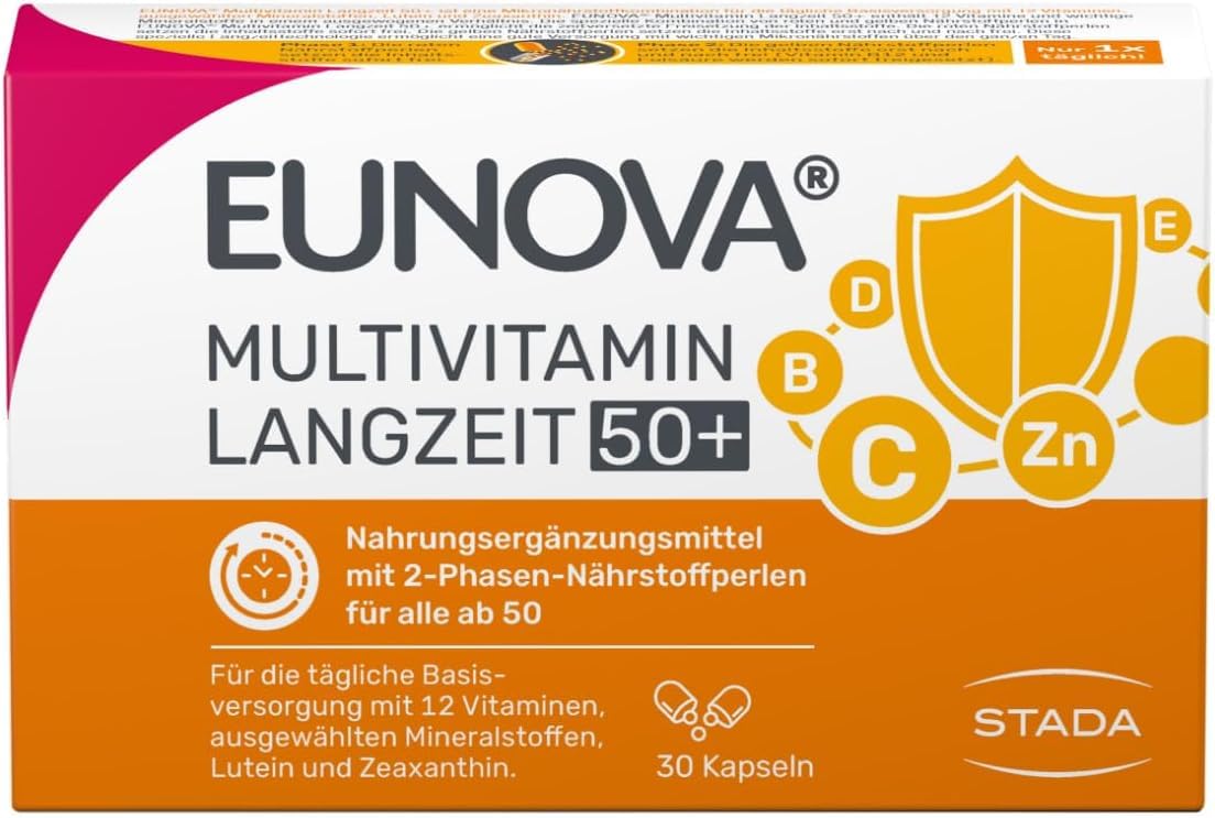 EUNOVA Langzeit 50+: Multivitamin Tabletten mit Lutein & Zink, 120 Kapseln