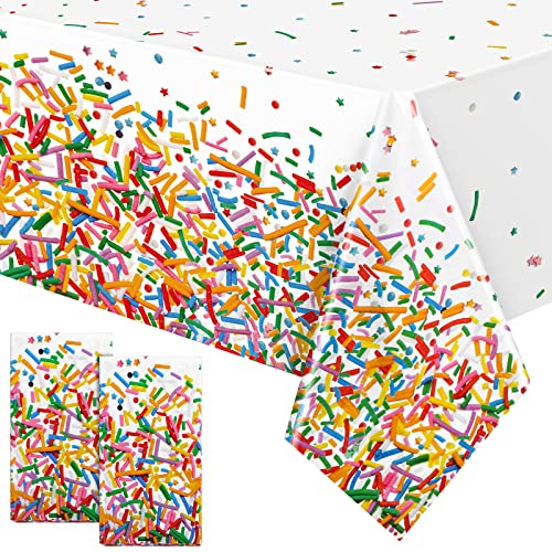 durony 2 Pieces Confetti Sprinkle Tablecloth Disposable Plastic Rectangle Sweet Candy Party Table Cover for Birthday Wedding Party Ice Cream Theme Parties Supplies