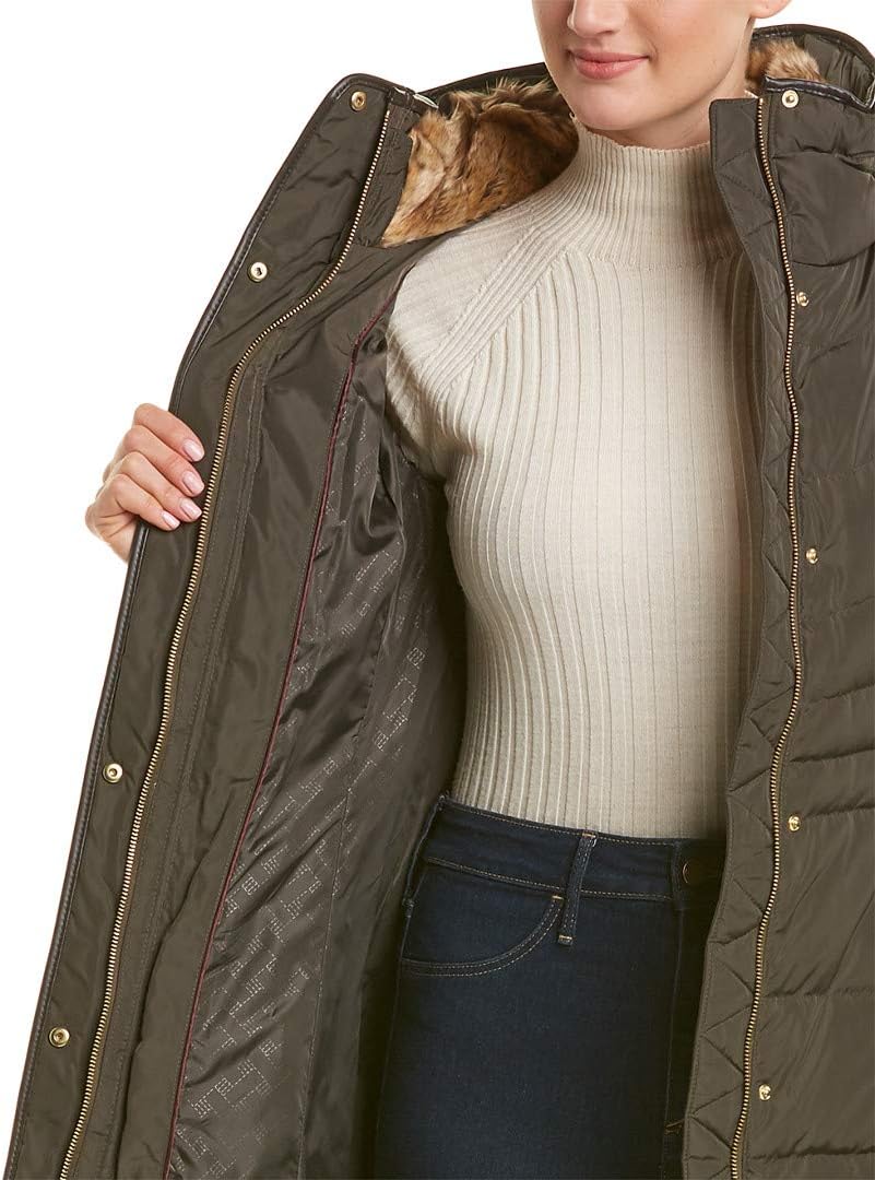 Cole Haan womens Mid Length Down Coat With Bib Front - Image 3