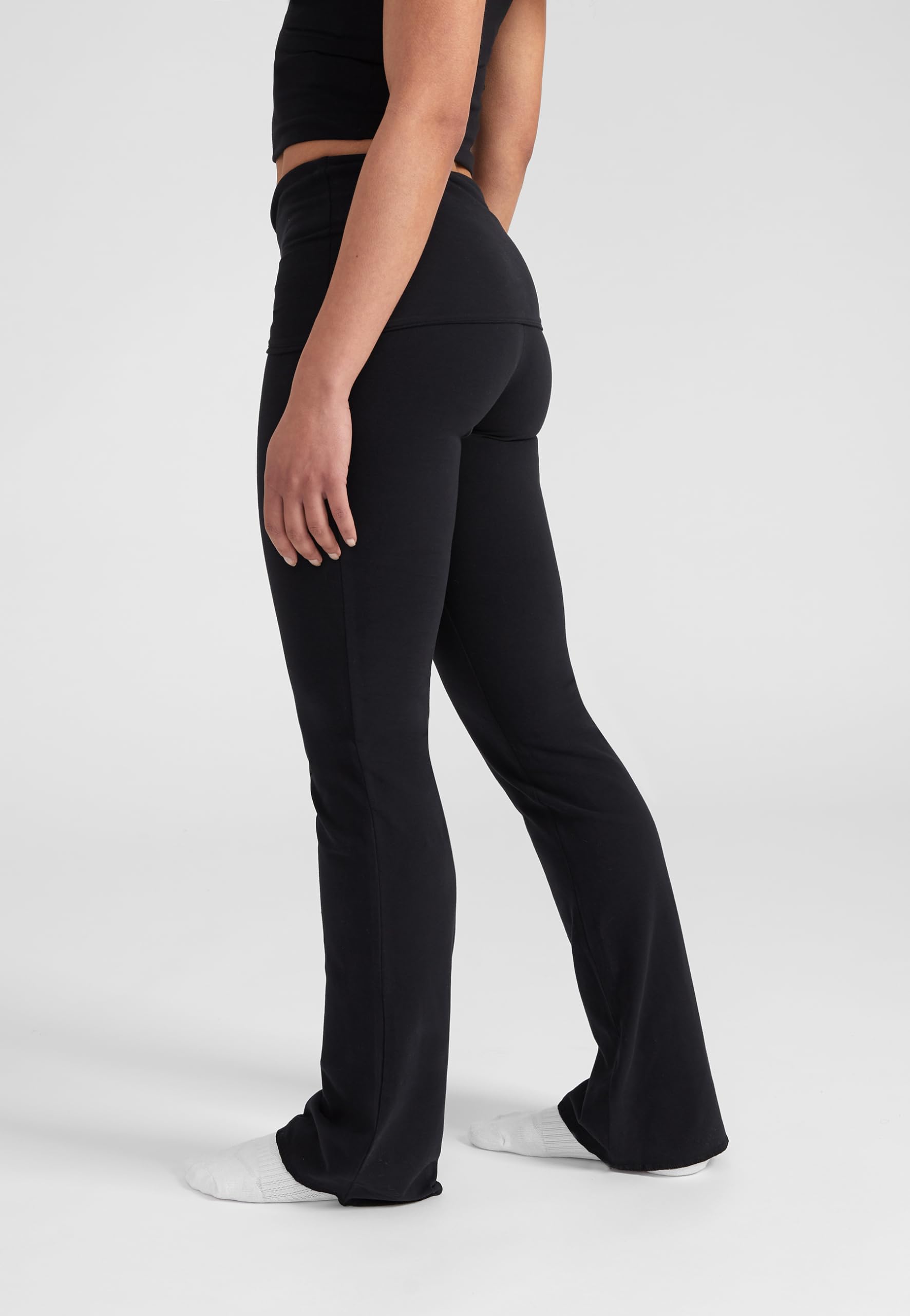 Style & Republic Legging évasé pour femme en coton doux - Pantalon de yoga à rabat - Style bootcut - Jambes larges - Pantalon évasé