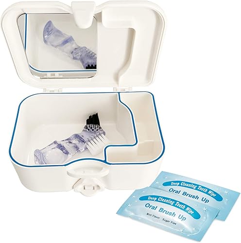 Caja de almacenamiento de prótesis con espejo y cepillo de limpieza, caja de almacenamiento para dientes de ortodoncia, Caja de baño de dentadura,