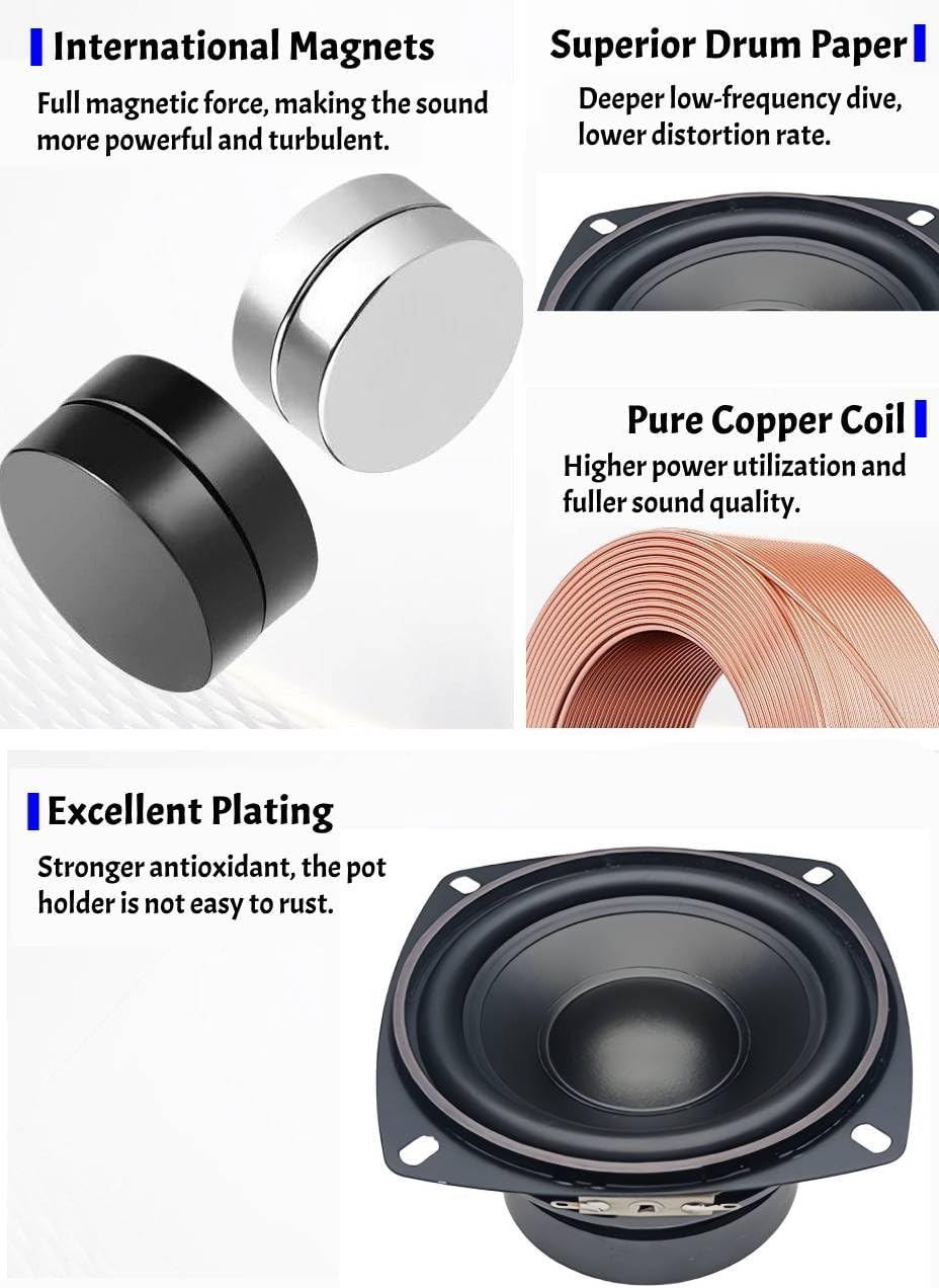 4inch Full Range Speaker, 2Pcs 30W 4Ohm Speakers Cone for DIY HiFi Woofer Speaker Car Audio Subwoofer Stereo Loudspeaker Systems