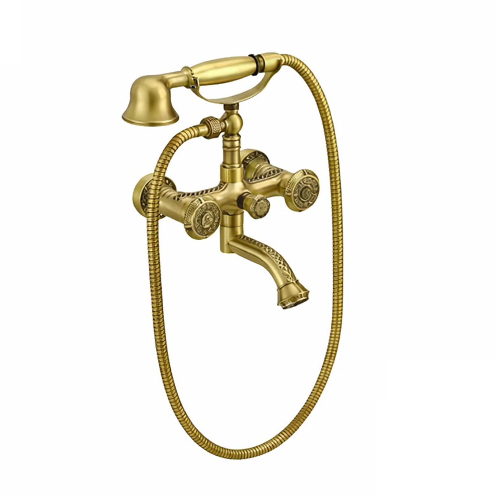 ZYCHSJXA Bath Mixer Taps Traditional Wall Mounted Antique Brass Tap with Rotating Spout Telephone Shower