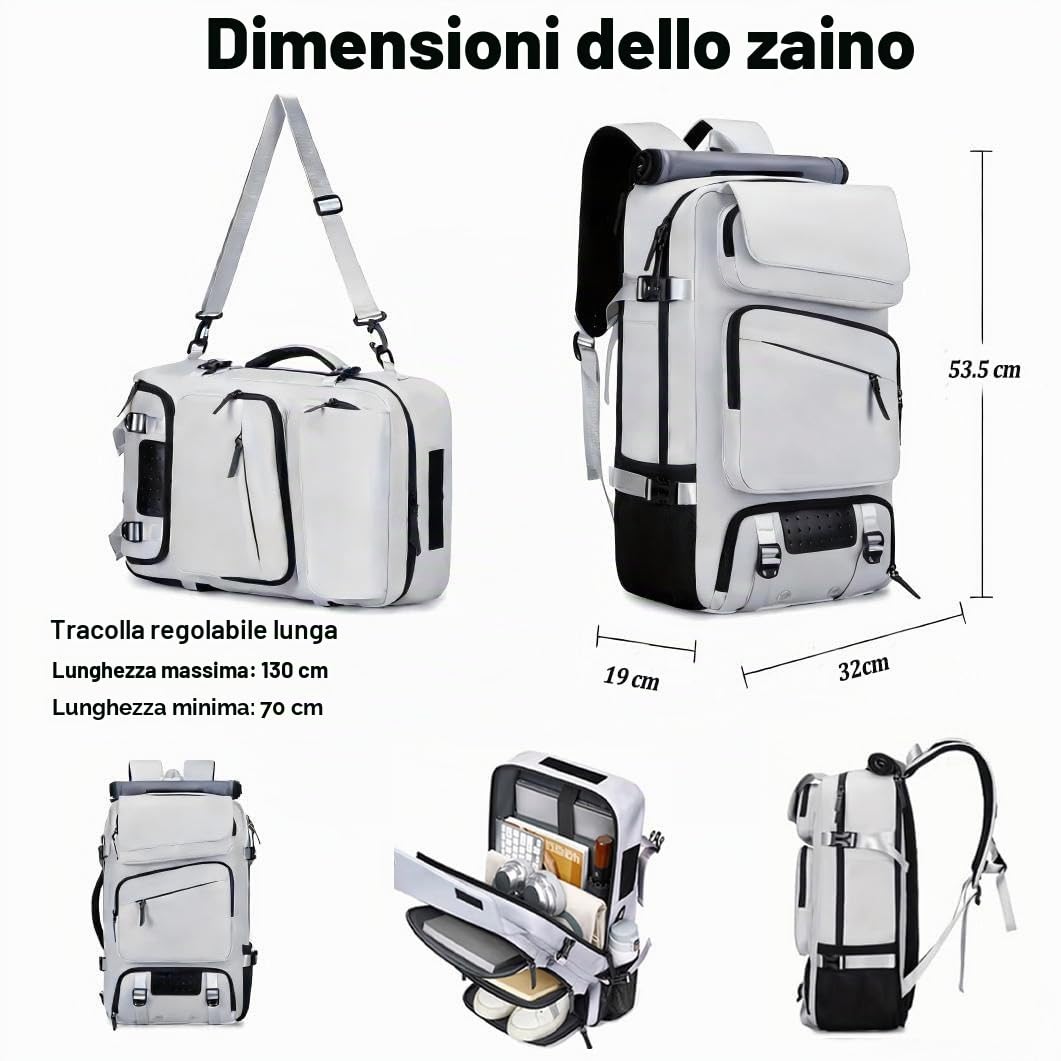 CORATED Zaino Unisex Espandibile da Viaggio, Zaino per Laptop con Scomparto Separato per Scarpe, Adatto come Bagaglio a Mano, Ideale per Viaggi, Lavoro e Escursioni, grigio argentato, L, Zainetto