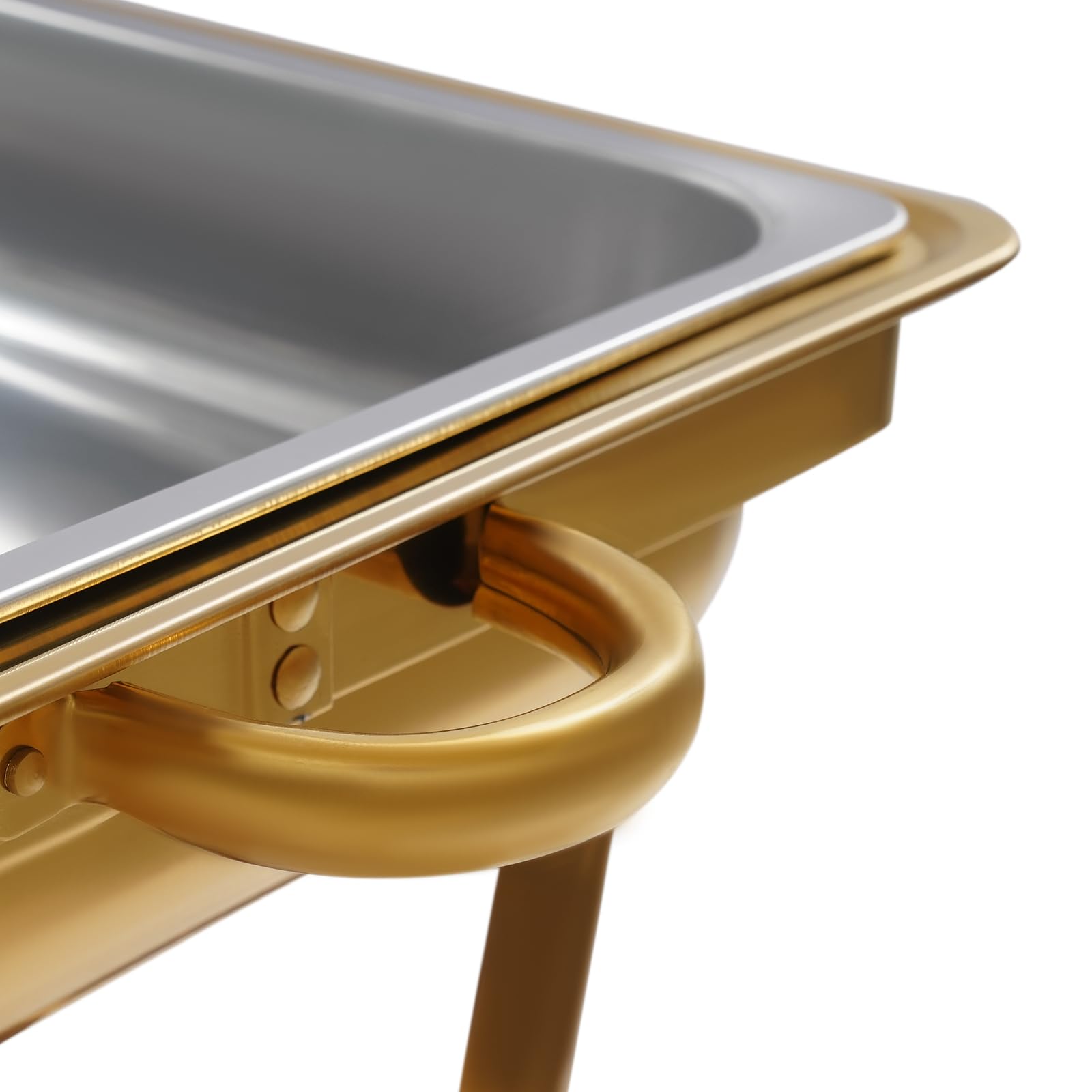 Zestaw 4 pojemników do podgrzewania Chafing Dish Golden – 7,5 l, ze stali nierdzewnej, profesjonalny zestaw wraz z 4 szczypcami do serwowania – do cateringu, bufetu, na imprezę (stal
