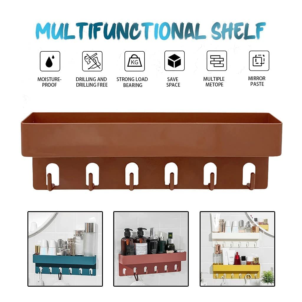 DRIZA Self Adhesive Plastic Kitchen Bathroom Self with 6 Hook | Multipurpose Wall Holder Bathroom Storage Rack (Multi Color- Standard Size) 3