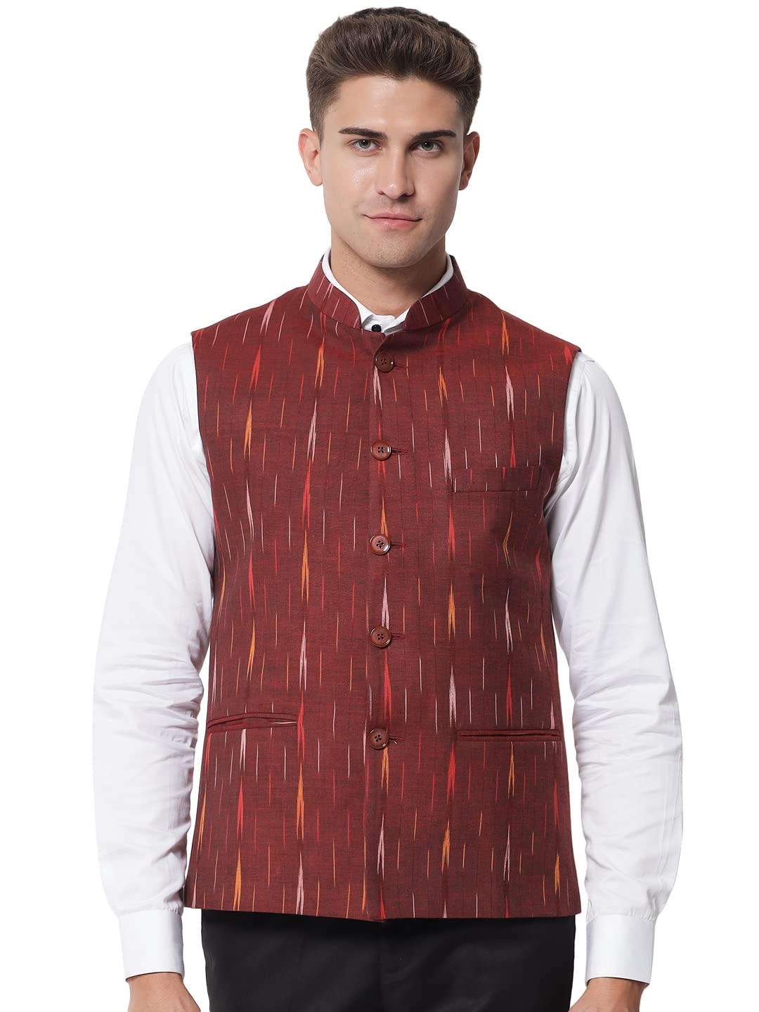 vastraa fusion Mens Ikat Printed Cotton Nehru Jacket (VS4502_Purple-Small Arrow_38)-picture-14