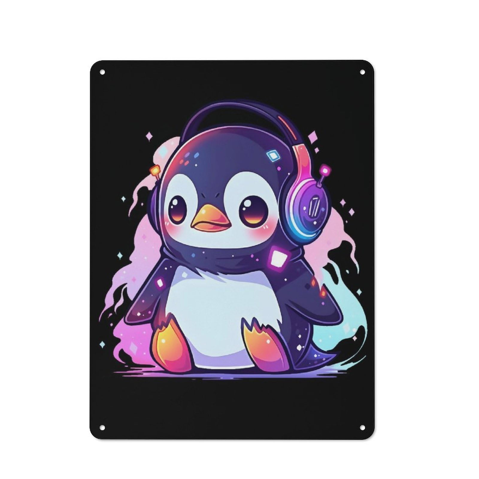 Retro Metal Sign with Music Penguin Design 40x30cm, Retro Old Style Wall Plaque for Kitchen, Hallway, Bar Or Small Cafe